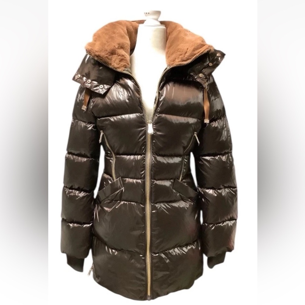 Pajar Lyra Mid Length Puffer Coat S/P Full Zip Side Zip Faux Fur Collared Hooded